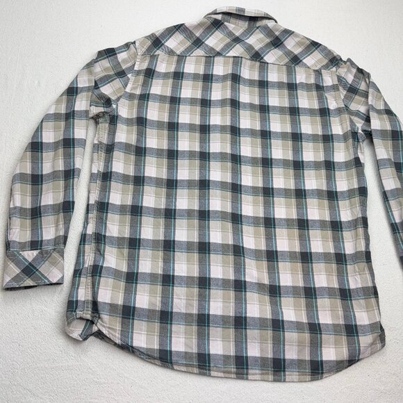 Brown + Blue Plaid Flannel Shirt Button Down Long Sleeve Vancl Camp Fall 175 96A - Picture 5 of 12